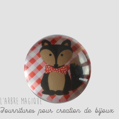 2 cabochons à coller renard fox en verre 16 mm - a360