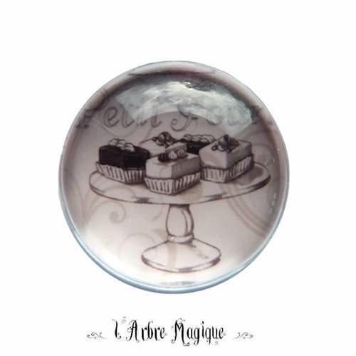 2 cabochons à coller petits gateaux en verre 16 mm m116