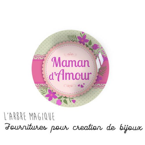 2 cabochons à coller maman love amour cœur message  en verre 16 mm - n803