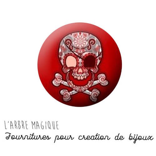 2 cabochons à coller tête de mort rouge  - ref 618 -  en verre 14 mm - 