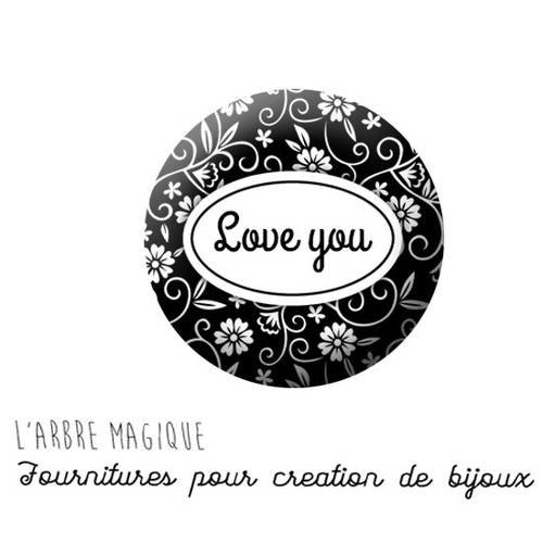 2 cabochons à coller love you noir et blanc ref 1257 - 16 mm - 