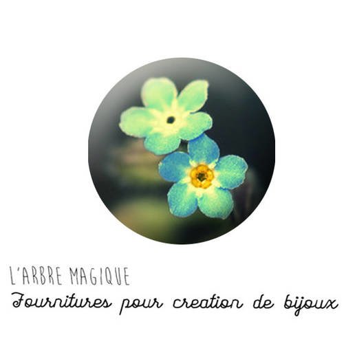2 cabochons à coller fleur myosotis  - ref 1251 -  en verre 20 mm - 