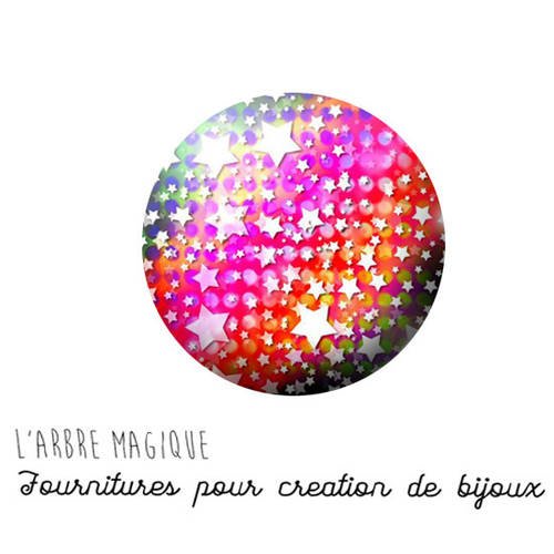 Cabochon à coller en verre 25 mm etoiles multicouleur  - ref 1250 