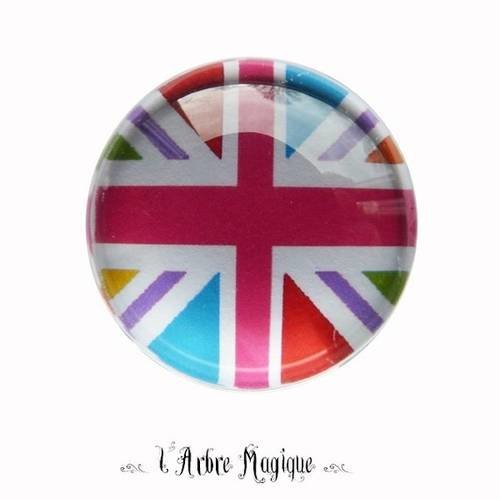 2 cabochons à coller uk union jack  en verre 20 mm - n204
