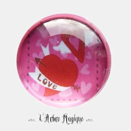 2 cabochons à coller love amour cœur message  en verre 20 mm - n159