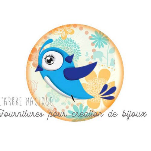 2 cabochons à coller oiseaux en verre 20 mm - a408