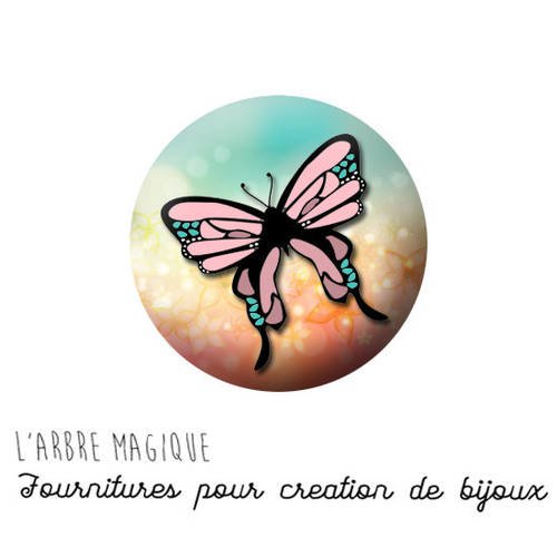 2 cabochons à coller papillon  en verre 14 mm - ref 781 