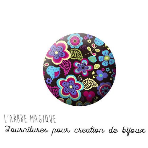 2 cabochons à coller fleurs flower verre 18 mm - ref 1237 