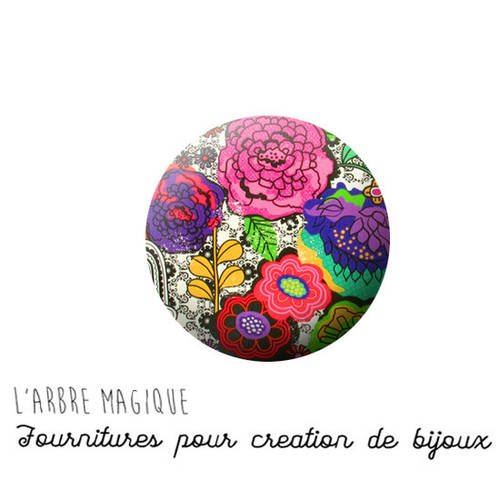 2 cabochons à coller fleurs flower verre 18 mm - ref 1236 