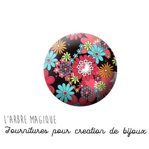 2 cabochons à coller fleurs flower en verre 14 mm - ref 1232 
