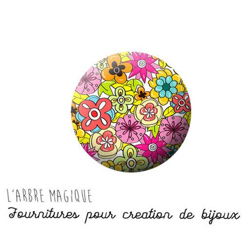 2 cabochons à coller fleurs flower en verre 14 mm - ref 1229 