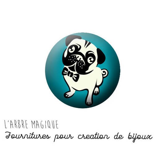 2 cabochons à coller chien carlin en verre 20 mm - ref 725 