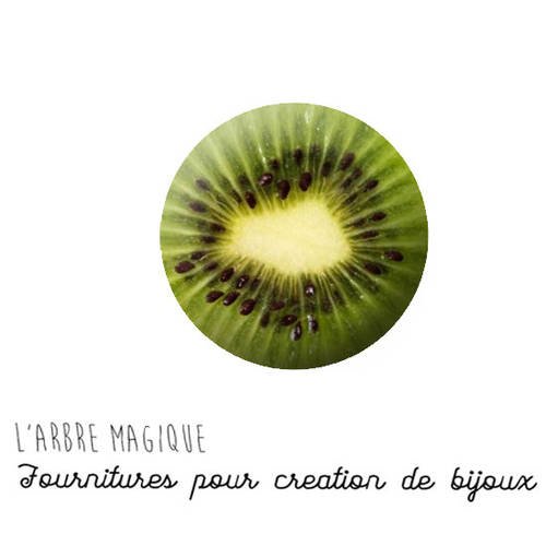 2 cabochons à coller kiwi en verre 14 mm - ref 1187 