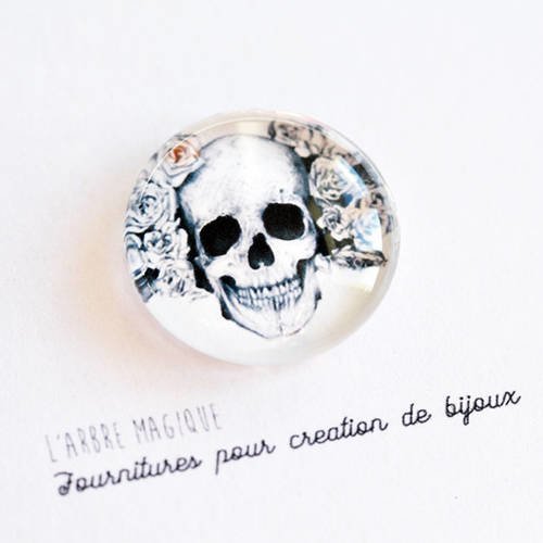 2 cabochons à coller tête de mort  skull 34  en verre 16 mm