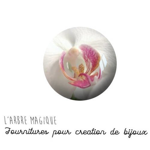 Cabochon à coller thème orchidée blanche et rose verre 25 mm - ref 1162 