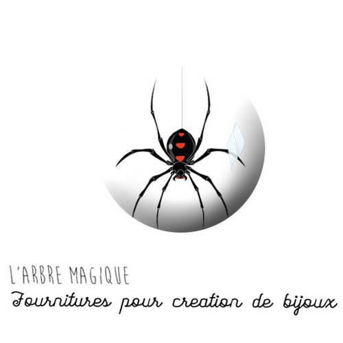 Cabochon à coller thème halloween araignée noir blanc verre 25 mm - ref 1143 