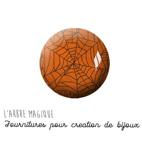Cabochon à coller thème halloween toile araignée orange verre 25 mm - ref 1142 