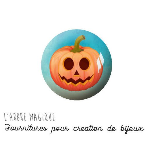 Cabochon à coller thème halloween citrouille bleu orange verre 25 mm - ref 1141 