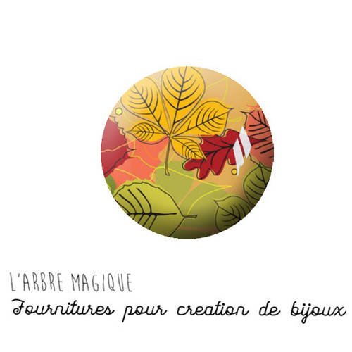 Cabochon à coller thème automne feuilles marron orange vert verre 25 mm - ref 1116 