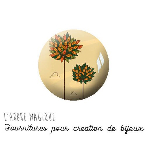 Automne arbre feuille marron beige vert 2 cabochons fantaisie en verre 