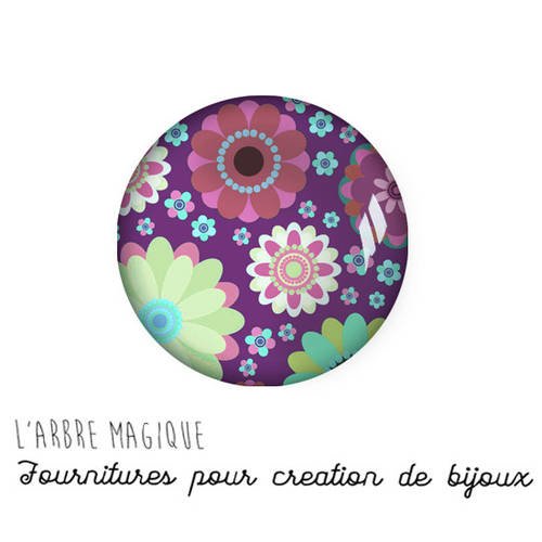 Cabochon à coller thème dessin fleur floral multicouleur verre 25 mm - ref 842 
