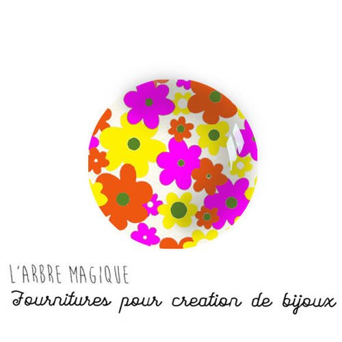 Fleur floral multicouleur 2 cabochons fantaisie en verre ref1060-18 mm 