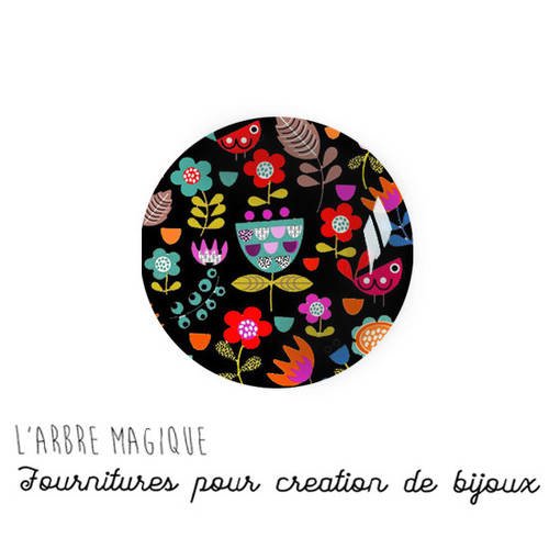 Cabochon à coller thème dessin fleur floral multicouleur verre 25 mm - ref 1061 