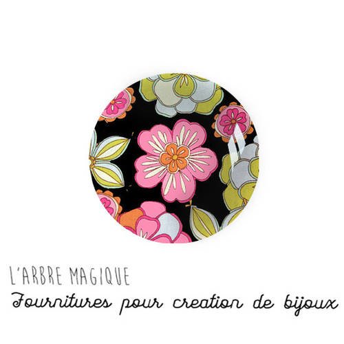 Cabochon à coller thème dessin fleur floral multicouleur verre 25 mm - ref 1057 