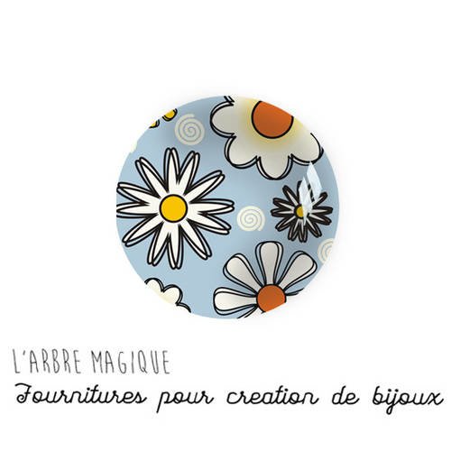 Cabochon à coller thème dessin fleur floral multicouleur verre 25 mm - ref 1056 