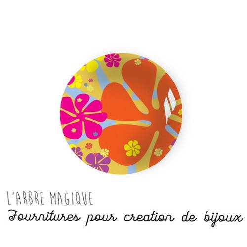 Cabochon à coller thème dessin fleur floral multicouleur verre 25 mm - ref 1054 