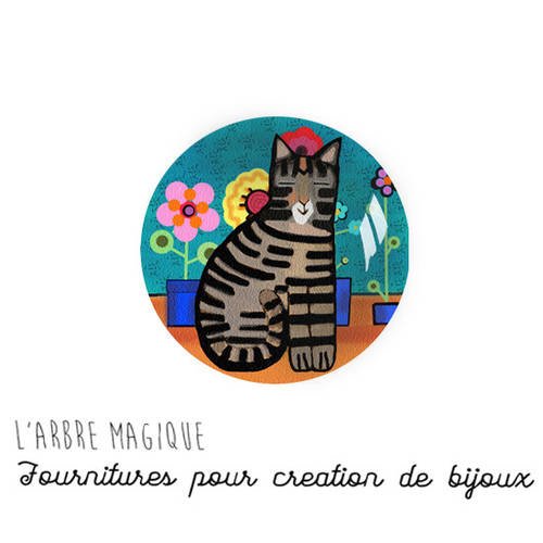 Cabochon à coller thème chat illustration peinture multicouleur verre 25 mm - ref 1051 