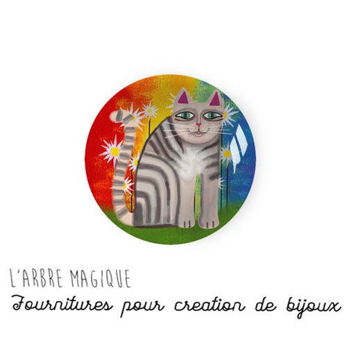 Cabochon à coller thème chat illustration peinture multicouleur verre 25 mm - ref 1045 