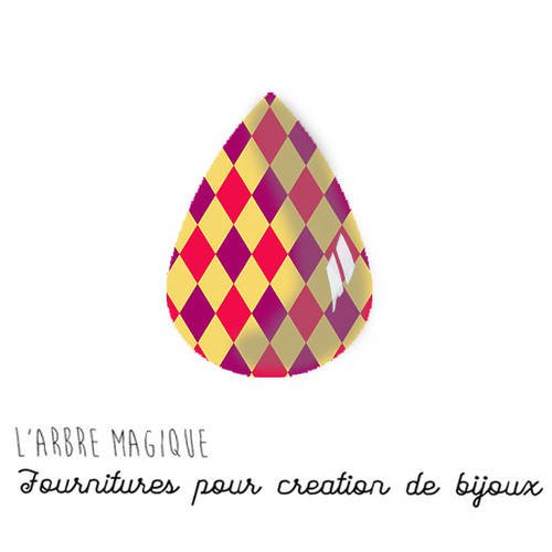 Cabochon à coller goutte en verre 18x25 mm theme harlequin rouge jaune orange g028 