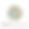 Cabochon à coller thème oiseau dessin bleu beige verre 25 mm - ref 705 