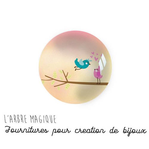 Cabochon à coller thème oiseau branche coeur verre 25 mm - ref 701 