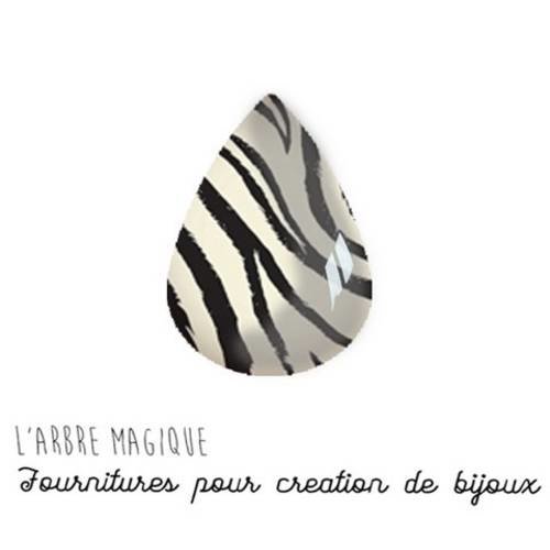 Cabochon à coller goutte en verre 18x25 mm theme animaux zebre noir et blanc g018 