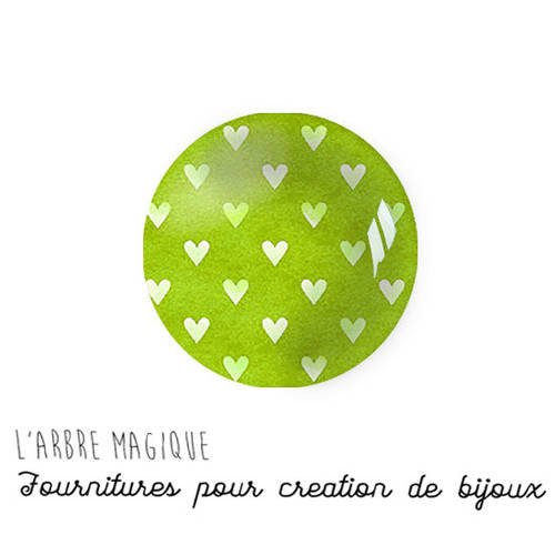 Coeur vert anis 2 cabochons fantaisie en verre ref995-18 mm thème message love 