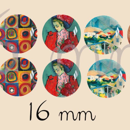 10 cabochons verre theme art peinture (2) à coller 16 mm 