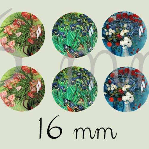 10 cabochons verre theme art peinture (1) à coller 16 mm 