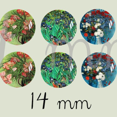 10 cabochons verre theme art peinture (1) à coller 14 mm 