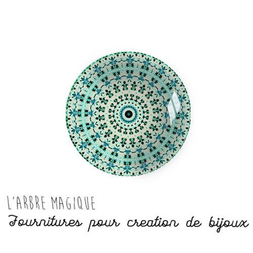 Mandala mantra 2 cabochons à coller en verre 18 mm turquoise vert 