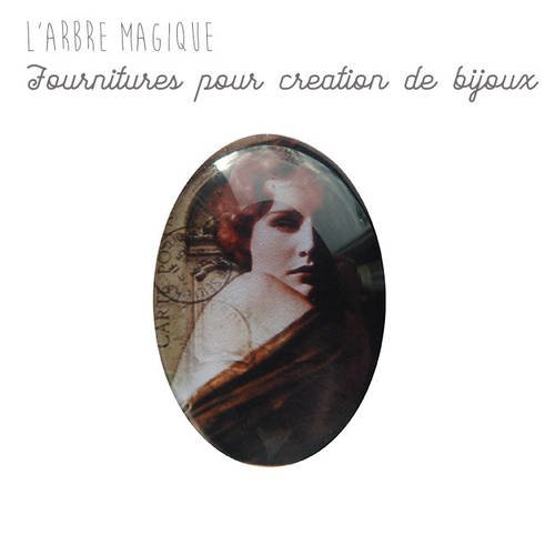 Cabochon fantaisie 18x25 mm femme vintage *réalisation artisanale" 1825c569 