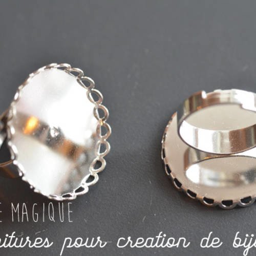 4 bagues pour support à cabochon 25mm "dentelle" argenté 
