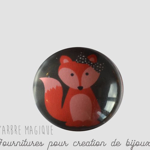 Cabochon à coller thème renard fox illustration peinture multicouleur verre 25 mm ref 376 