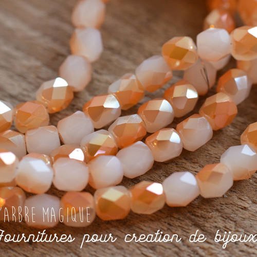 10 perles en verre reflets ab couleur semi opaque orangé 6mm 