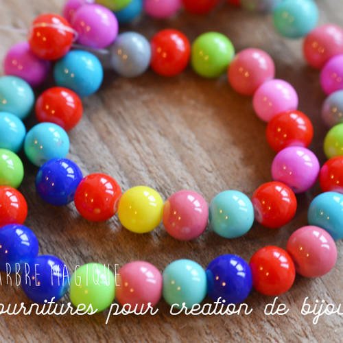 25 perles rondes en verre opaque couleur en mix 8 mm 