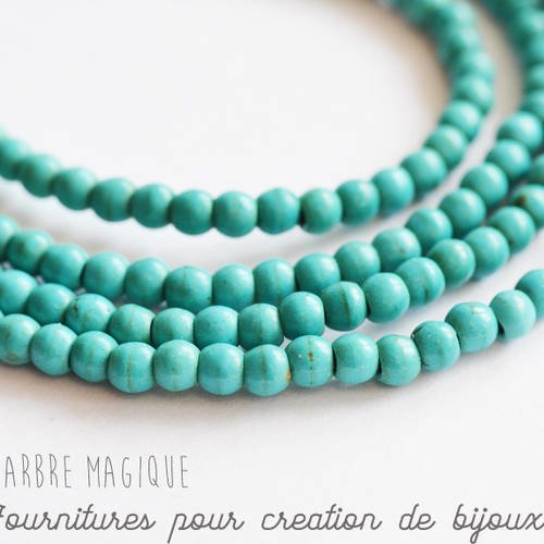 10 perles rondes 4 mm bleu turquoise howlite 