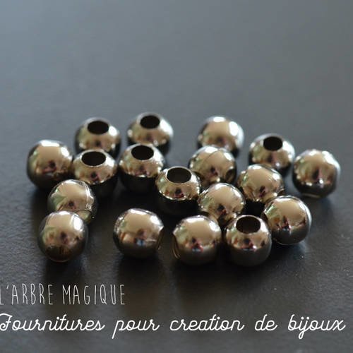 25 perles rondes métal argenté couleur nickel intercalaire dimension 6 mm 