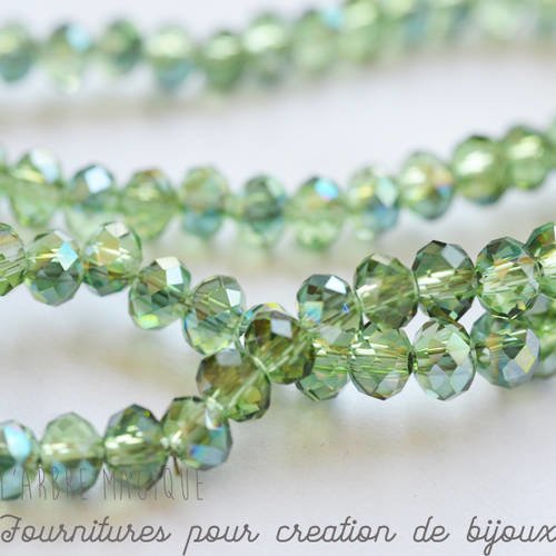 10 perles abacus ovales à facettes transparentes vert 