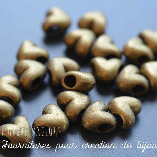 10 perles métal bronze forme coeur 10x11 mm large trou 5 mm 